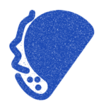 Taco illustration with risograph effect in blue, part of Villas Tacos branding